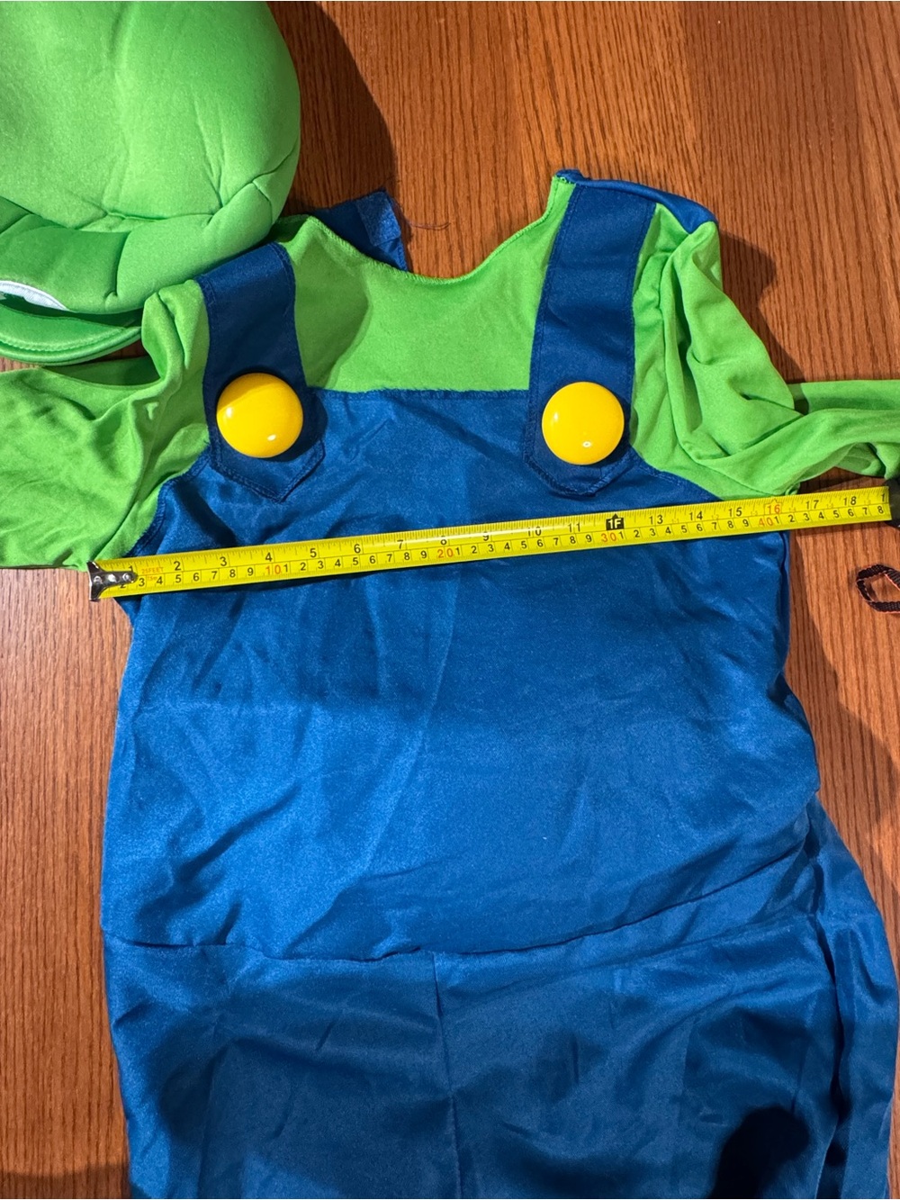 Luigi Super Mario Youth Costume XL? Padded Belly Jumpsuit Hat Gloves Halloween - Picture 3 of 8